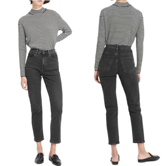 EVERLANE High Rise Straight ankle crop cropped jeans in washed black Size 25 - Picture 8 of 8